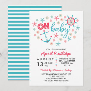 Invitation Oh Baby Baby shower bleu et rouge nautique