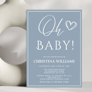 Invitation Oh Baby Baby shower bleu moderne