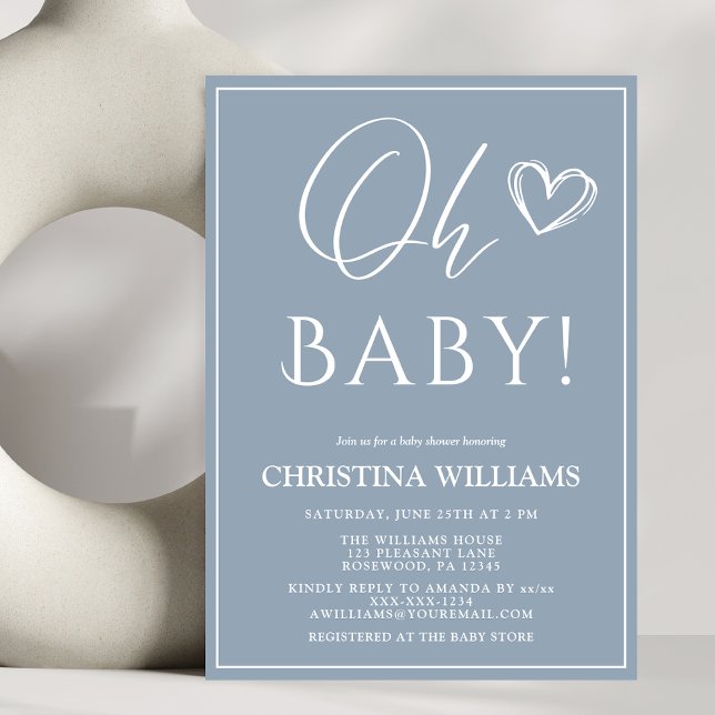 Invitation Oh Baby Baby shower bleu moderne (Créateur téléchargé)