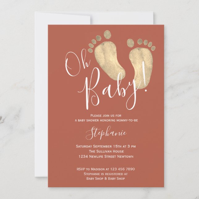 Invitation Oh Baby Baby shower en terre cuite (Devant)