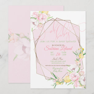 Invitation Oh Baby Baby shower rose Floral Cadre cristal