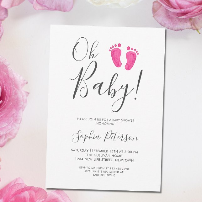 Invitation Oh Baby Baby shower rose pieds (Créateur téléchargé)