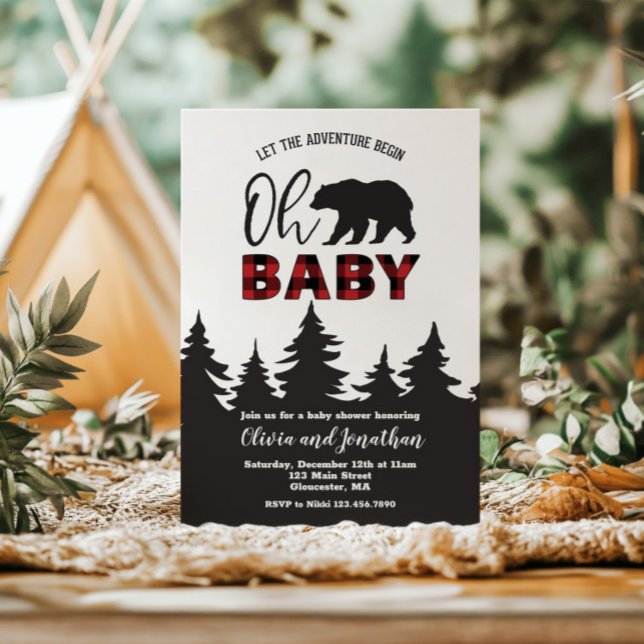 Invitation Oh Baby Bear Red Buffalo Plaid Baby shower (Créateur téléchargé)