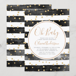 Invitation Oh Baby Black Stripe Baby shower Parties scintilla
