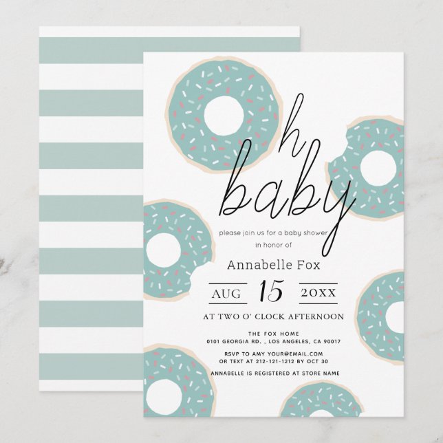Invitation Oh Baby Blue Donut Baby shower garçon (Devant / Derrière)