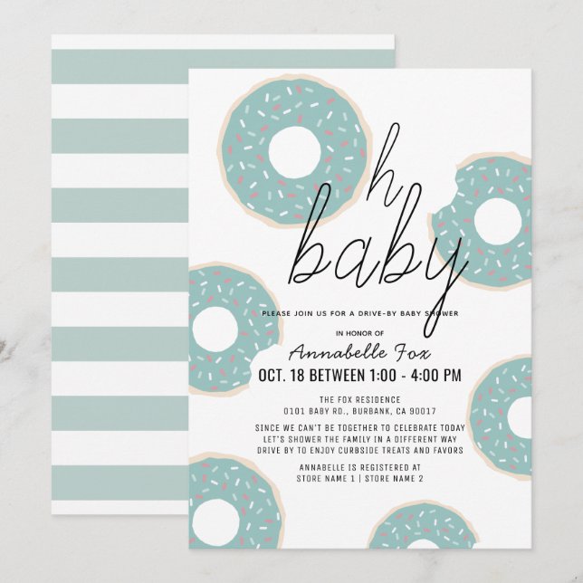 Invitation Oh Baby Blue Donut Boy Baby shower Drive-by (Devant / Derrière)