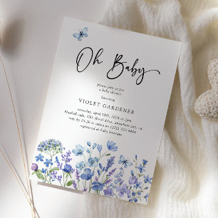 Invitation Oh Baby Blue Fleur sauvage Baby shower