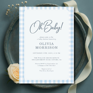 Invitation Oh Baby Blue Gingham Baby Shower