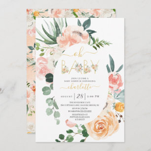 Invitation Oh Baby Blush Baby shower Floral Rose or