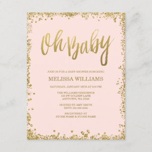 Invitation Oh Baby Blush Pink Gold Parties scintillant Baby s