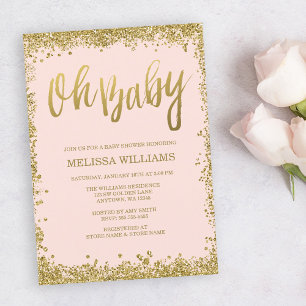 Invitation Oh Baby Blush Pink Gold Parties scintillant Baby s