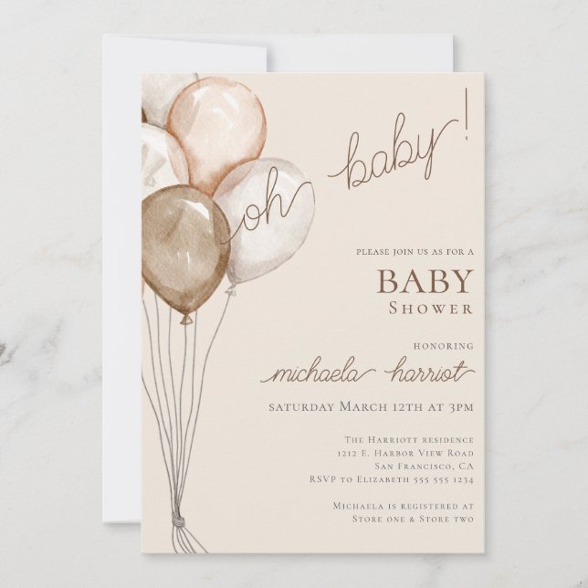 Invitation Oh Baby Boho Balloon Sexe Baby shower neutre (Devant)
