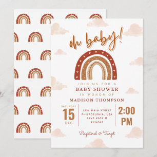 Invitation Oh Baby Boho Terracotta Rainbow Clouds Baby shower