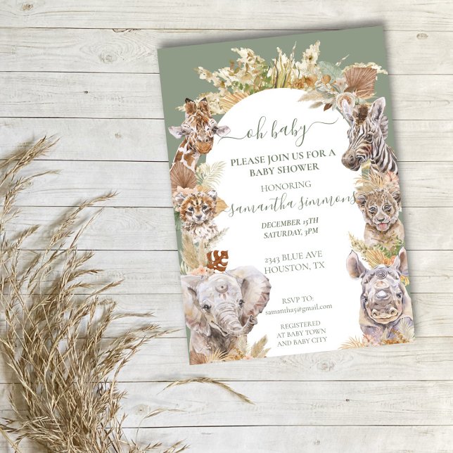 Invitation Oh Baby Boho Tropical Safari Jungle Animaux (Créateur téléchargé)