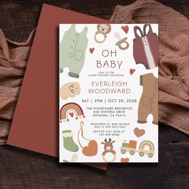 Invitation Oh Baby Boho Vêtements Jouets Baby shower garçon (Créateur téléchargé)