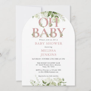 Invitation Oh Baby Botanical Greenery Dusty Baby shower Rose