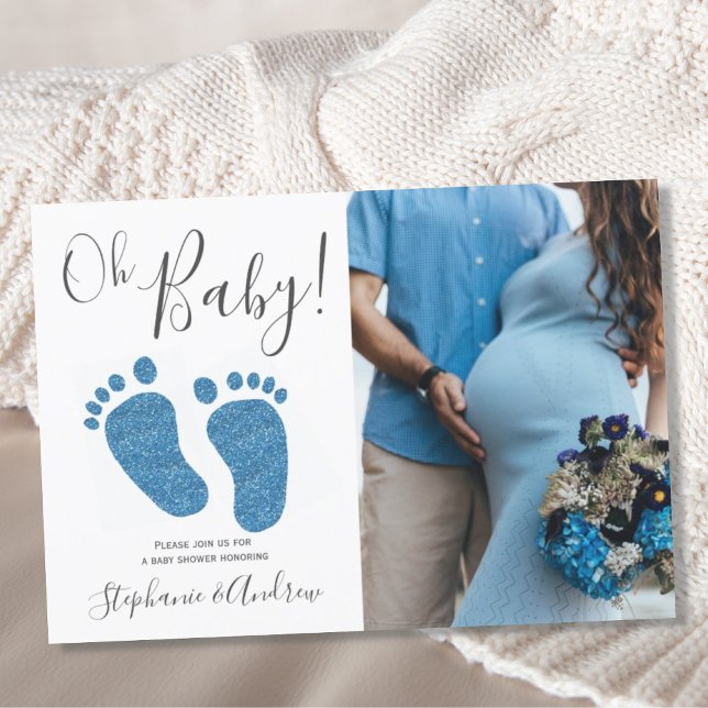 Invitation Oh Baby Boy Couples Photo Baby shower bleu (Créateur téléchargé)