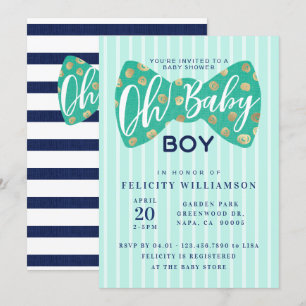 Invitation Oh Baby Boy Green & Navy Bow Cravate douche Invita