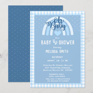 Invitation Oh Baby Boy Rainbow Heart Blue Baby shower