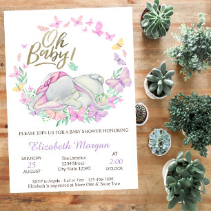 Invitation Oh Baby Butterflies Baby Elephant Baby shower