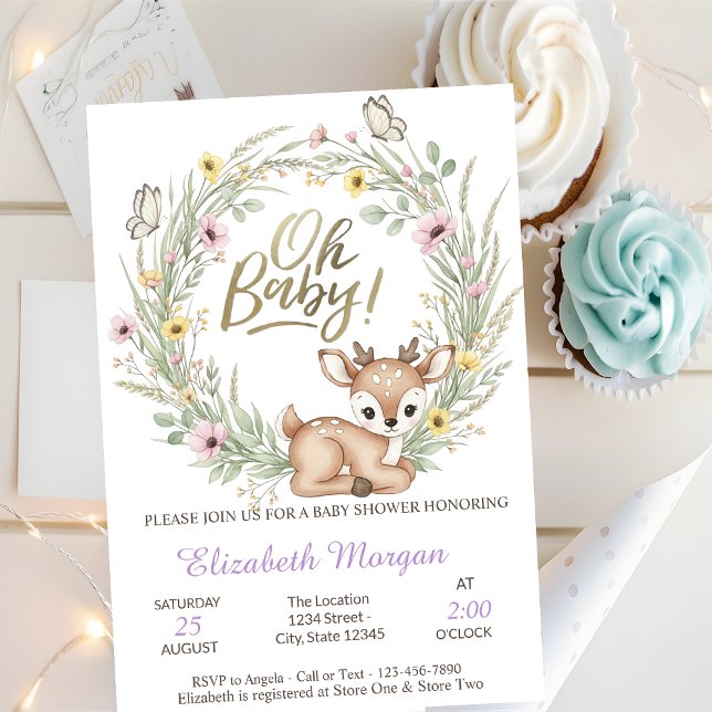 Invitation Oh Baby Butterflies Elephant Baby Shower   (Créateur téléchargé)
