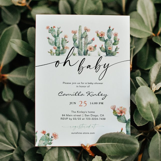 Invitation Oh Baby Cactus Baby shower floral (Créateur téléchargé)
