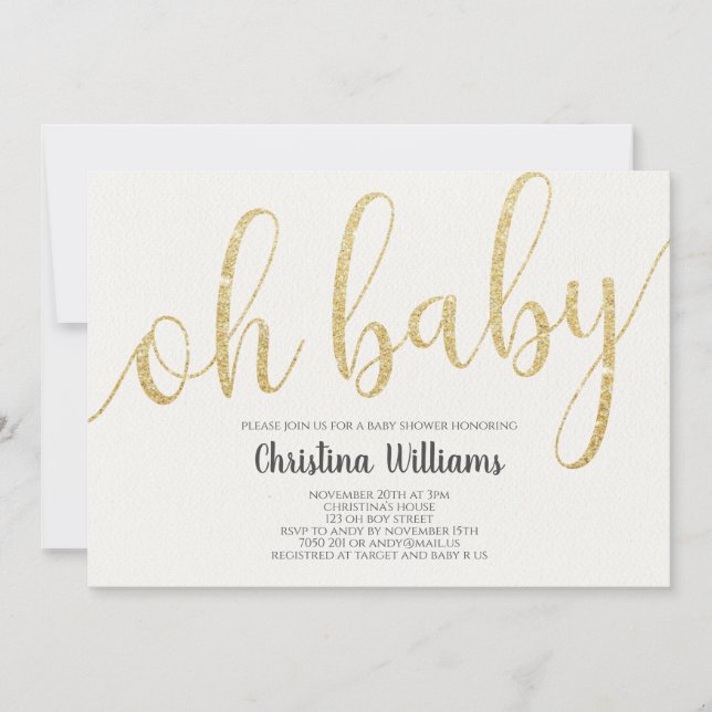 Invitation Oh Baby Calligraphy Gold Parties scintillant Baby  (Devant)