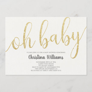 Invitation Oh Baby Calligraphy Gold Parties scintillant Girl 
