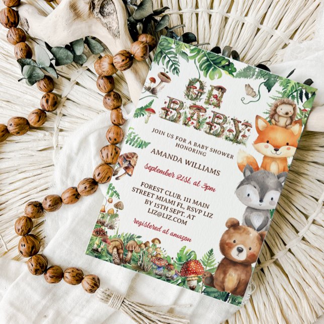 Invitation Oh Baby Champignons Bois Baby shower Animaux (Créateur téléchargé)