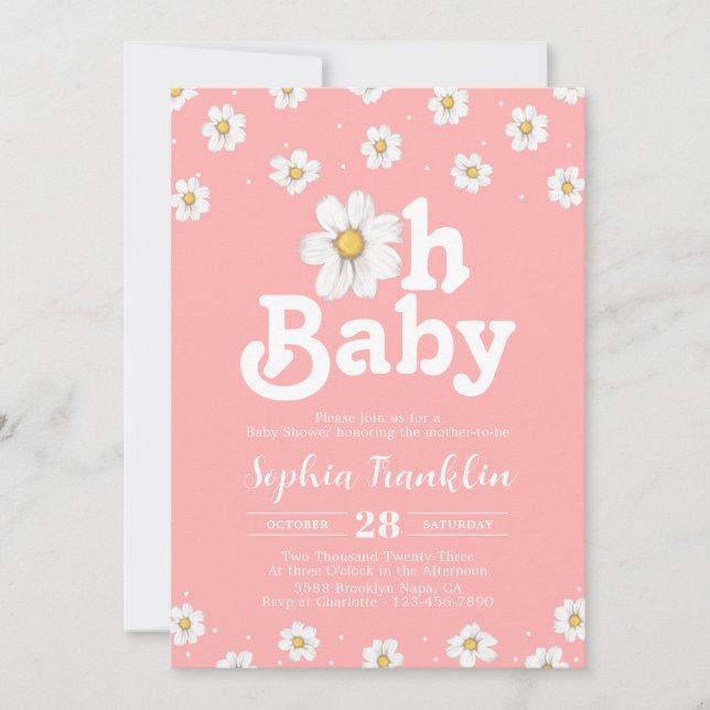 Invitation Oh Baby Chic Daisy Blush Pink Hippie Baby shower (Devant)