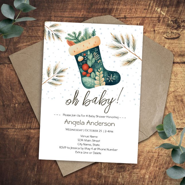 Invitation Oh Baby Christmas Stocking Baby shower (Créateur téléchargé)