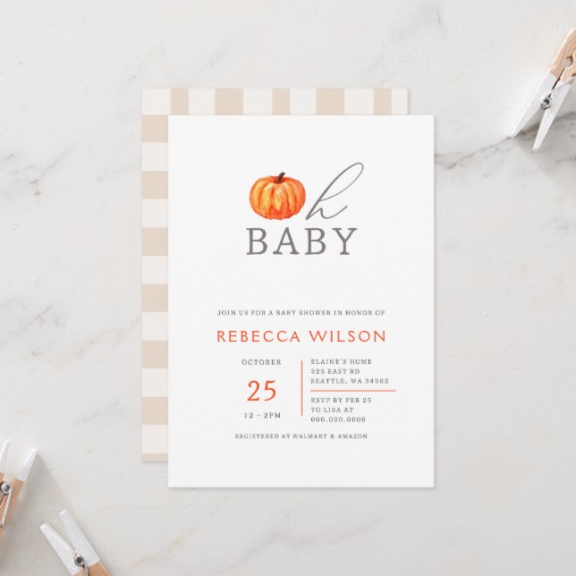 Invitation Oh Baby Citrouille Baby shower neutre de genre (Devant/Arrière en situation)
