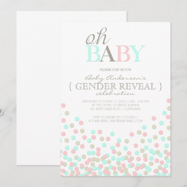 Invitation Oh Baby Confetti Fête de la révélation de genre |  (Devant / Derrière)
