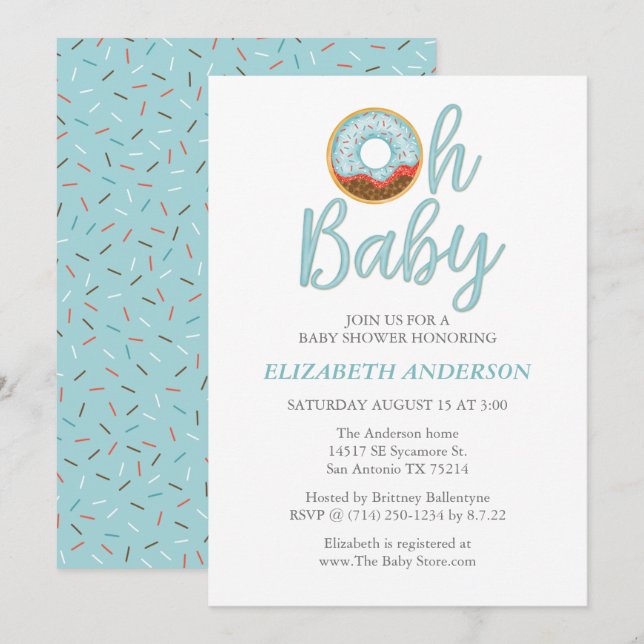 Invitation Oh Baby Donut Boy Baby shower (Devant / Derrière)