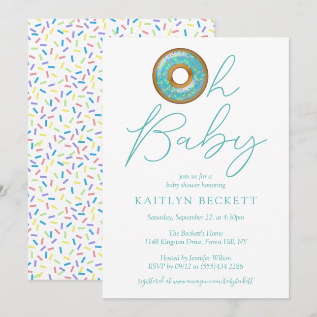 Invitation Oh Baby Donut Saupoudrer les garçons Baby shower (Devant / Derrière)