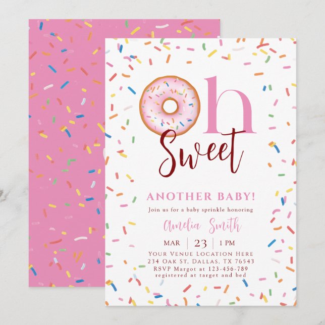 Invitation Oh Baby Donut Sprinkle Girl Baby shower (Devant / Derrière)