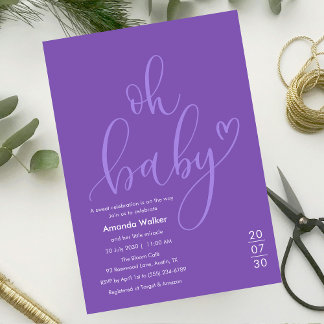 Invitation Oh Baby!  Elegant Purple Script Baby Shower