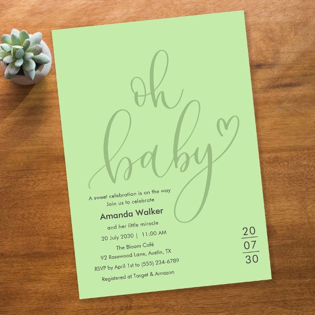 Invitation Oh Baby!  Elegant Sage Green Script Baby Shower (Oh Baby! Elegant Sage Green Script Baby Shower Invitation)