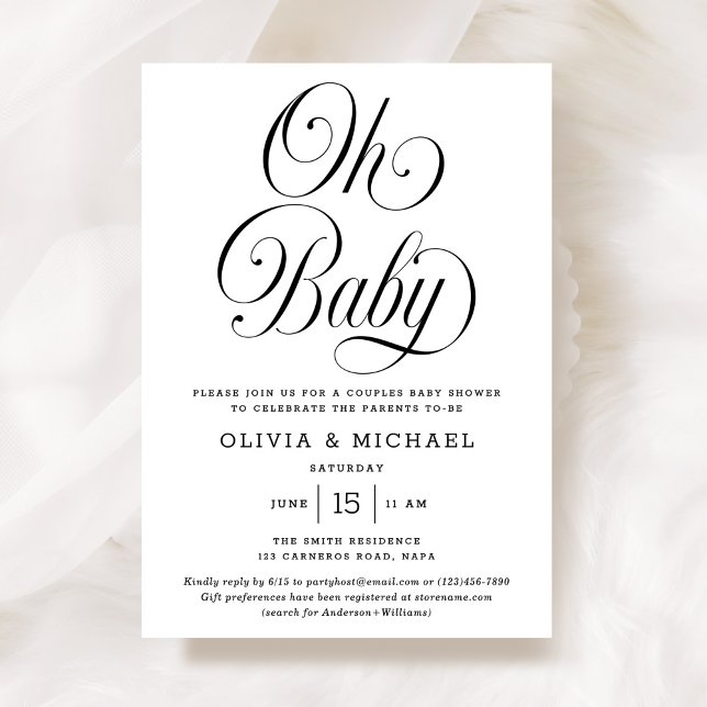 Invitation Oh Baby Elegant Script B&W Neutral Baby Shower (Créateur téléchargé)