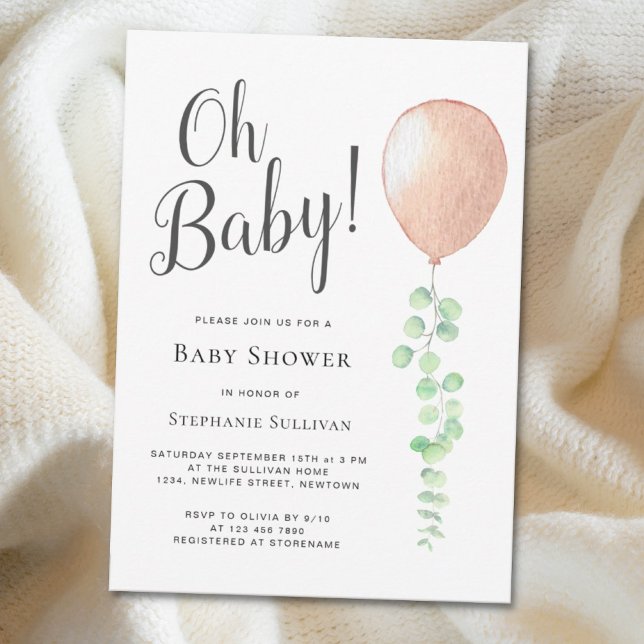 Invitation Oh Baby Eucalyptus Balloon Baby shower neutre (Créateur téléchargé)