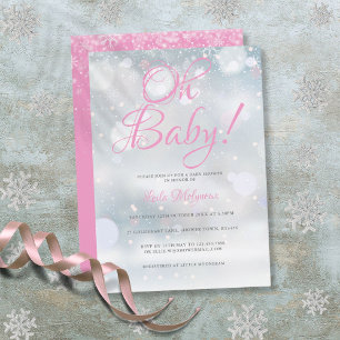 Invitation Oh Baby First Snowflakes Baby shower rose