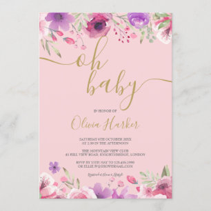 Invitation Oh Baby Fleurs de Prairie Rose Bébé / Sprinkle
