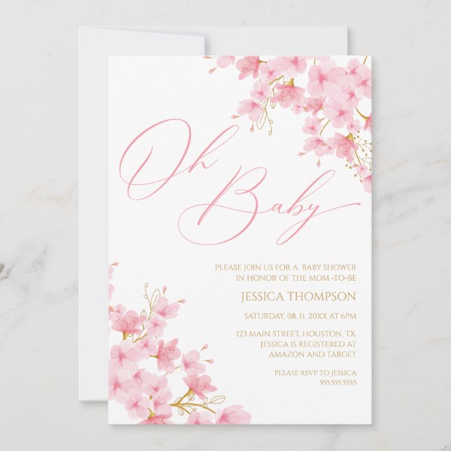 Invitation Oh Baby Floral Baby Shower Cherry Blossom (Devant)