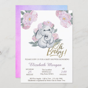 Invitation Oh Baby Floral Elephant Baby shower