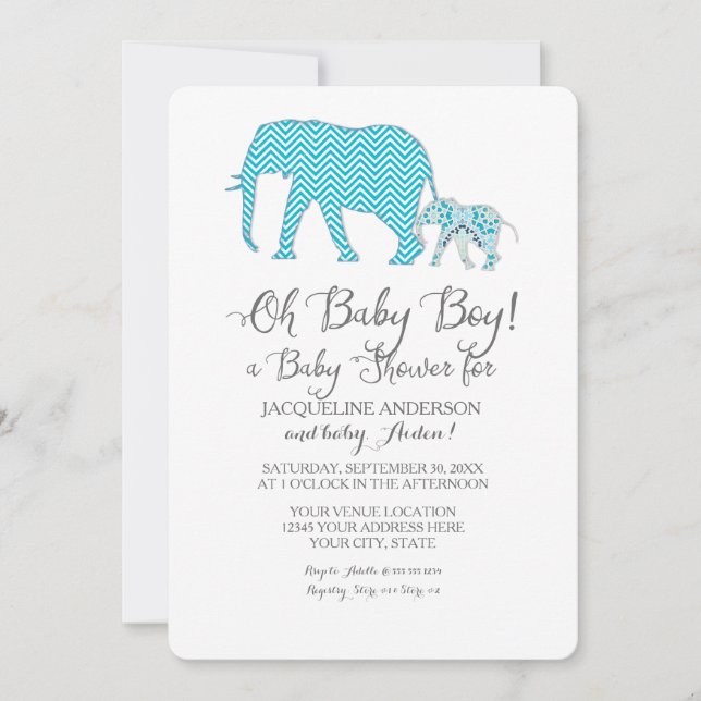 Invitation Oh Baby GARY Douche Elephant Typographie Moderne (Devant)