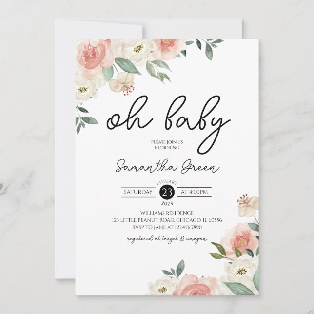 Invitation Oh Baby Girl Baby shower (Devant)