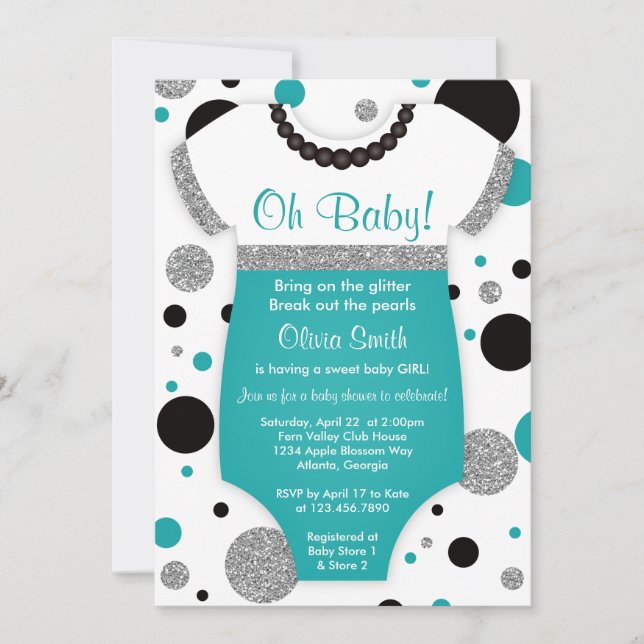 Invitation Oh Baby Girl, Baby shower Invitation, Faux Parties (Devant)