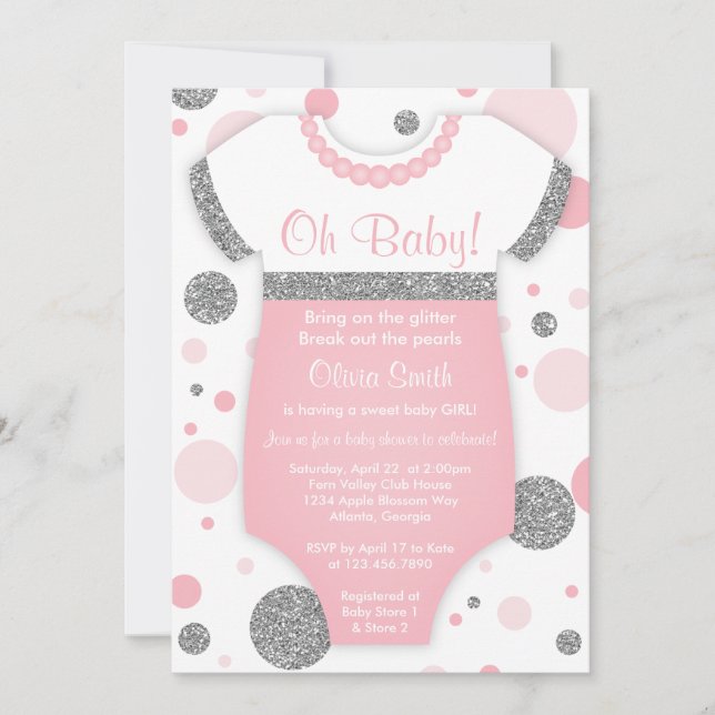 Invitation Oh Baby Girl, Baby shower Invitation, Faux Parties (Devant)