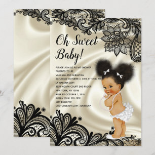 Invitation Oh Baby Girl Black Lace & Ivory