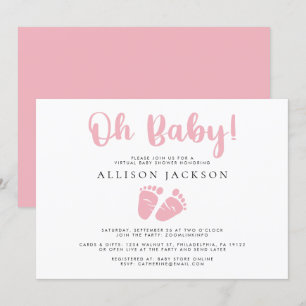 Invitation Oh Baby Girl Douche Virtuelle Rose Pieds bébé Simp